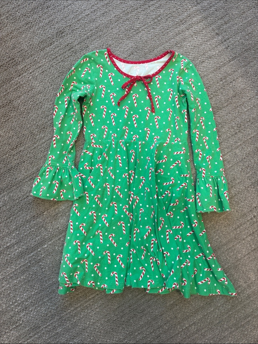 Eleanor Rose Green Candy Cane Print Holiday Dress Red Trim Size 10-12